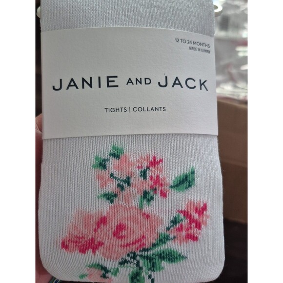 Janie and Jack White Pink Rose Floral Tights Kids' Size 12-24mo.New With Tags! - Picture 1 of 3